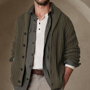 Banana Republic Organic Cotton Shawl Collar Wide Ribbed-Knit Stitch Card…